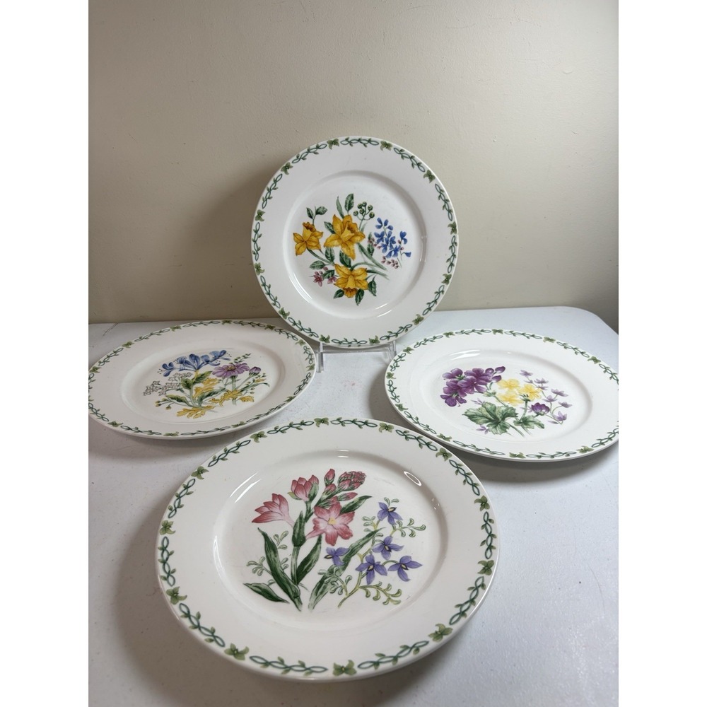 Thomson Pottery‎ FLORAL GARDEN Dinner Plates 10" Set Of 4 Assort Designs